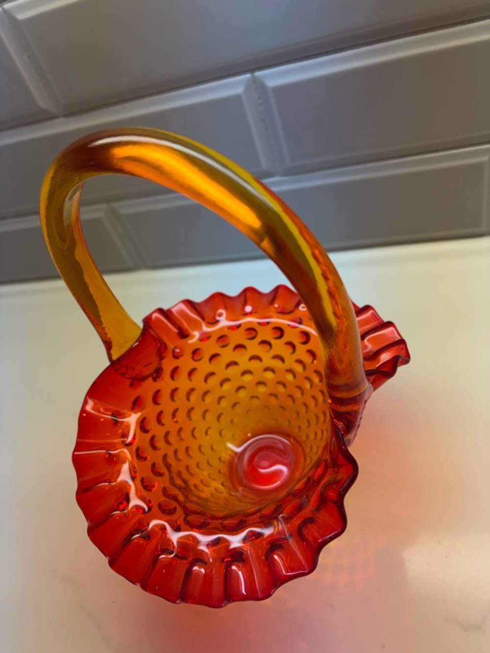 Fenton Orange Amber Hobnail Glass Basket - Picture 2 of 4